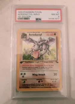 1999 Pokemon Fossil ~ PSA 8 NM MT ~ Aerodactyl Holo Card #1 ~ Base Set Unlimited - Image 1