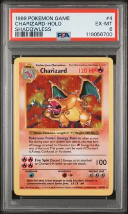 1999 Pokemon Base Set Charizard - Shadowless Holo #4/102 - PSA 6 - Image 1