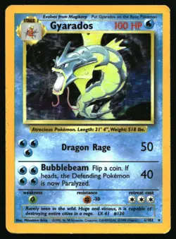 Gyarados 6/102 Holo Rare Base Set Unlimited Pokemon Heavily Played - Image 1