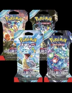 Pokemon TCG Stellar Crown 4 Sleeved Booster Packs Art Set Sealed - Image 1