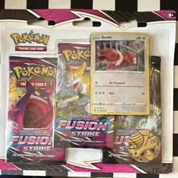 Pokemon TCG Fusion Strike 3-Pack Blister, Eevee Promo Card & Coin (English) - Image 1