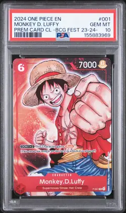 2024 One Piece EN Prem Card CL BCG Fest 23-24 Monkey D Luffy #001 PSA 10 GEM MT - Image 1