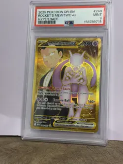 Pokemon 2025 Team Rocket's Mewtwo ex 240/182 PSA 9 Hyper Rare Holo Sv10 EN - Image 1