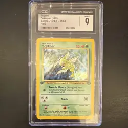 1999 Pokemon TCG Scyther 10/64 Jungle Holo 1st Edition CGC 9 Mint - Image 1