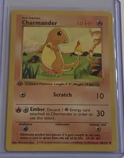 1999 Pokemon TCG Base 1st Edition Shadowless Charmander #46/102 EX-NM - Image 1