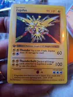 Pokemon TCG Zapdos Base Set Holo Unlimited Rare Card 16/102 MP/HP - Image 1