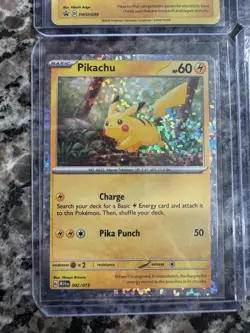 POKEMON TCG PIKACHU 9 CARDS TOTAL HOLO COSMO REVERSE RARE SWIRL WOW - Image 4