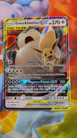 Eevee & Snorlax GX 120/181 Sun & Moon Team Up Holo Ultra Rare Pokemon Card - Image 2