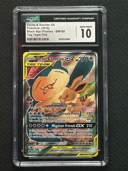 Eevee & Snorlax GX SM169 Black Star Promo Tag Team CGC 10 Pokemon Card - Image 1