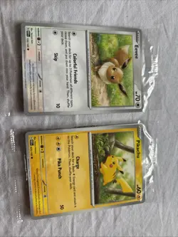 Pikachu & Eevee Pokemon Together Stamped Cards 025/165 & 133/165 Sealed Promos - Image 1