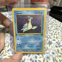 Pokemon TCG Lapras 1st Edition Holo Rare Card 10/62 Fossil 1999 Vintage WOTC MP - Image 1