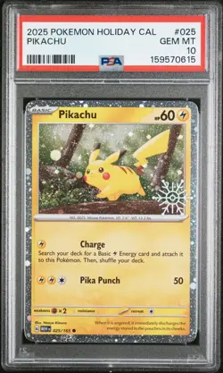 2025 POKEMON HOLIDAY CALENDAR #025 PIKACHU PSA 10 - Image 1