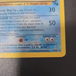 Pokemon TCG Articuno 17/62 Fossil Rare Regular 1999 70 HP English WOTC - Image 5