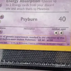 Pokemon TCG Mewtwo 14 Base Set Unlimited Holo Rare EN HP70 Wizards Psychic 1999 - Image 3