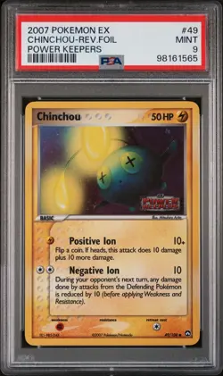 Pokemon Card Reverse Holo Chinchou 49/108 PSA 9 MINT ex Power Keepers - Image 3
