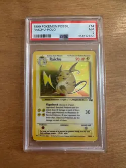 PSA 7 1999 Pokemon TCG Fossil Raichu Holo Rare Unlimited 14/62 English 14/62 - Image 1