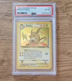 Pokemon Fossil 1999 Raichu 14 Holo Rare PSA 6 Near Mint WOTC Vintage Card TCG NM - Image 1