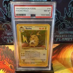 Wizards of the Coast 1999 Pokemon TCG Fossil Raichu Holo Rare 14/62 PSA 8 - Image 1
