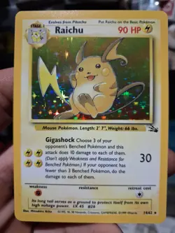 Pokemon TCG Raichu Fossil Holo Card 14/62 Unlimited Rare PRISTENE NEAR MINT + - Image 1