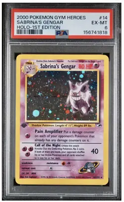 2000 Pokemon Gym Heroes 1st Edition #14 Sabrina's Gengar Holo PSA 6 EX-MT - Image 1