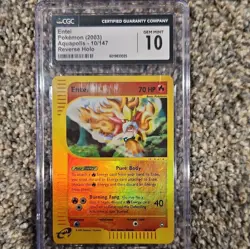 Pokemon TCG Entei 10/147 Aquapolis Reverse Holo Rare English 2003 CGC 10 Pop 7 - Image 1