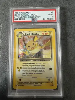 2002 Pokemon Dark Raichu Holo Card 7/110 Legendary Collection PSA 9 POP 130 - Image 1