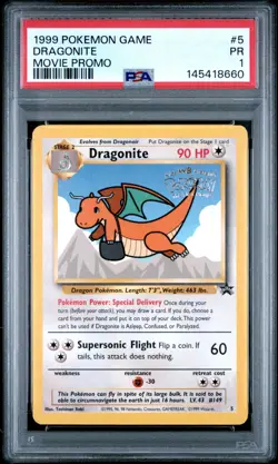 1999 POKEMON GAME MOVIE PROMO #5 DRAGONITE PSA 1 - Image 1