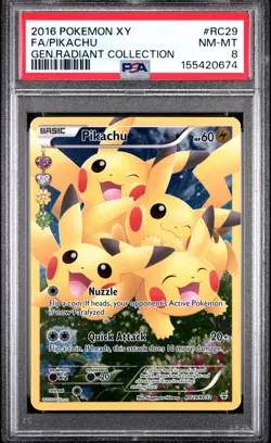 2016 POKEMON XY GENERATIONS RADIANT COLLECTION #RC29 FULL ART/PIKACHU PSA 8 - Image 1