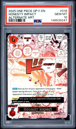 2025 ONE PIECE OP11-A FIST OF DIVINE SPEED ALTERNATE ART HONESTY IMPACT PSA 10 - Image 1