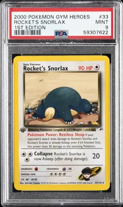 2000 POKEMON GYM HEROES 1ST EDITION #33 ROCKET'S SNORLAX PSA 9 - Image 1