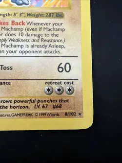 1999 POKEMON 1ST EDITION SHADOWLESS #8/102 MACHAMP HOLO RARE - Image 2