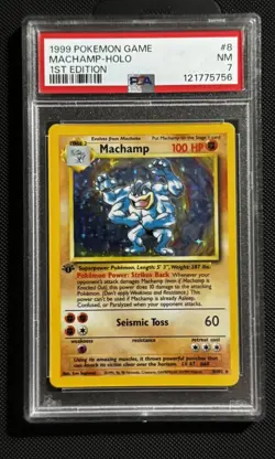 PSA 7 Machamp 8/102 Base Set 1st Edition Pokemon Card MINT - Image 1