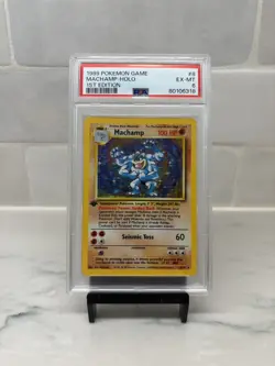Pokemon TCG Machamp 1st Edition COSMOS Holofoil PSA 6 8/102 1999 2000 - Image 1