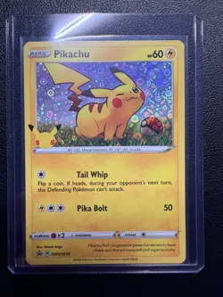 Pokemon TCG Cards Pikachu SWSH039 25th Anniversary Stamped Sequin Holo NM/M - Image 1