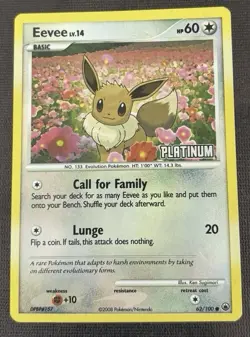 Pokemon Cards Eevee PLATINUM Stamped Reverse Holo Majestic Dawn 62/100 MP Promo - Image 1