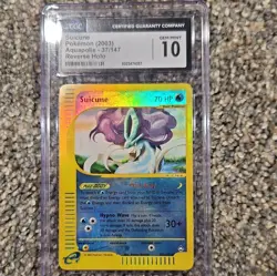 Pokemon TCG Suicune 37/147 Aquapolis Reverse Holo Rare 2002 Vintage CGC 10 Pop 4 - Image 1