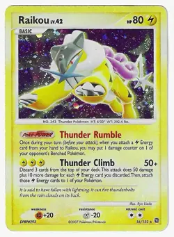 Raikou Pokemon TCG Secret Wonders 2007 16/132 Holo Rare LP #16 - Image 1