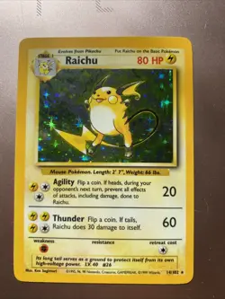 Pokemon TCG Raichu Base Set Holo Card 14/102 Excellent Condition - Image 1
