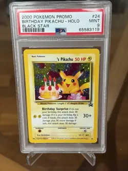2000 Pokemon Black Star Promo - Birthday PIKACHU #24 - HOLO - PSA 9 MINT - Image 1