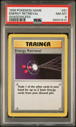 1999 POKEMON BASE SET SHADOWLESS #81 ENERGY RETRIEVAL PSA 8 - Image 1
