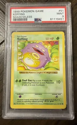 1999 English Pokemon Base Set Unlimited Koffing Card 51/102 PSA 9 - Image 1
