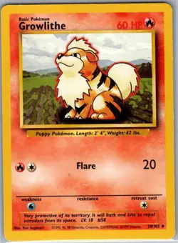 Growlithe 28/102 Non Holo Base Set - Pokemon Card - NM - Image 1