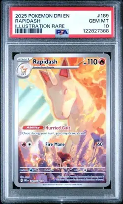 2025 POKEMON DESTINED RIVALS #189 RAPIDASH ILLUSTRATION RARE PSA 10 GEM Mint - Image 1