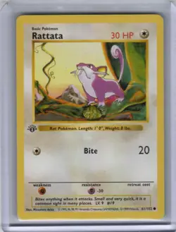 Pokemon Card: 1st Edition RATTATA Shadowless Base 61/102 {LP} - Image 1