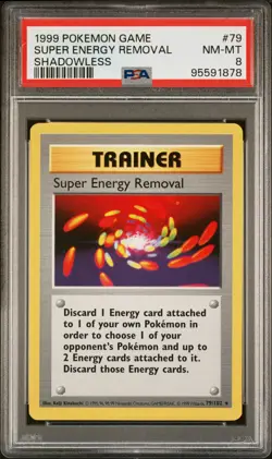 1999 POKEMON BASE SET SHADOWLESS #79 SUPER ENERGY REMOVAL PSA 8 - Image 1