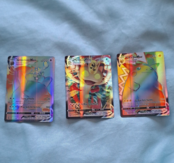 Pokemon TCG Sword & Shield VMAX Holo 3-Card Lot: Pikachu, Meowth, Greedent - Image 1