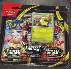 Pokemon TCG 3-Pack Blister (Chikorita) Perfect Order New Sealed - Image 1
