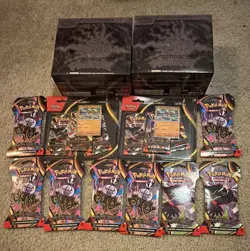 Pokemon TCG LOT: x2 Pitch Black ETBs, x2 Pitch Black 3 packs, x8 Sleeves SEALED - Image 1