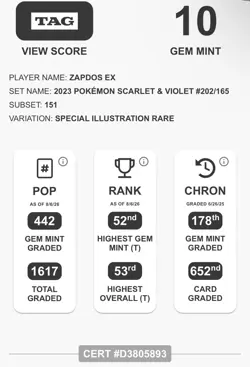 Zapdos EX 202/165 Sir Holo Scarlet & Violet 151 Pokemon TCG TAG 10 - Image 4
