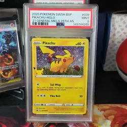 Pokemon Pikachu 2020 General Mills 25th Anniversary Holo Promo SWSH039 psa 9 - Image 1